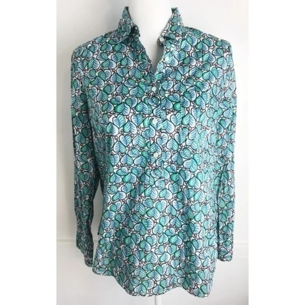 J. Crew • Green Blue Leaf Blouse Tunic
